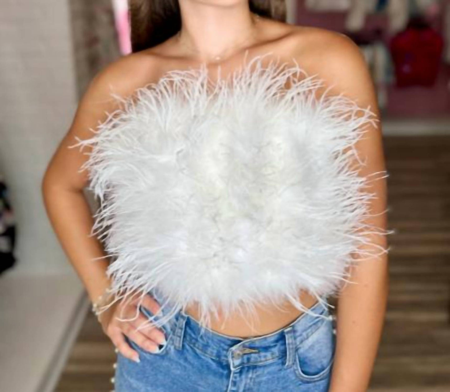Buddylove - Fancy Strapless Feather Top