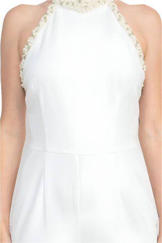 Adrianna Papell - Embellished Halter Neck Knit Crepe Jumpsuit