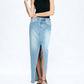 Bayeas - Lauren Mid Rise Slit Denim Maxi Skirt