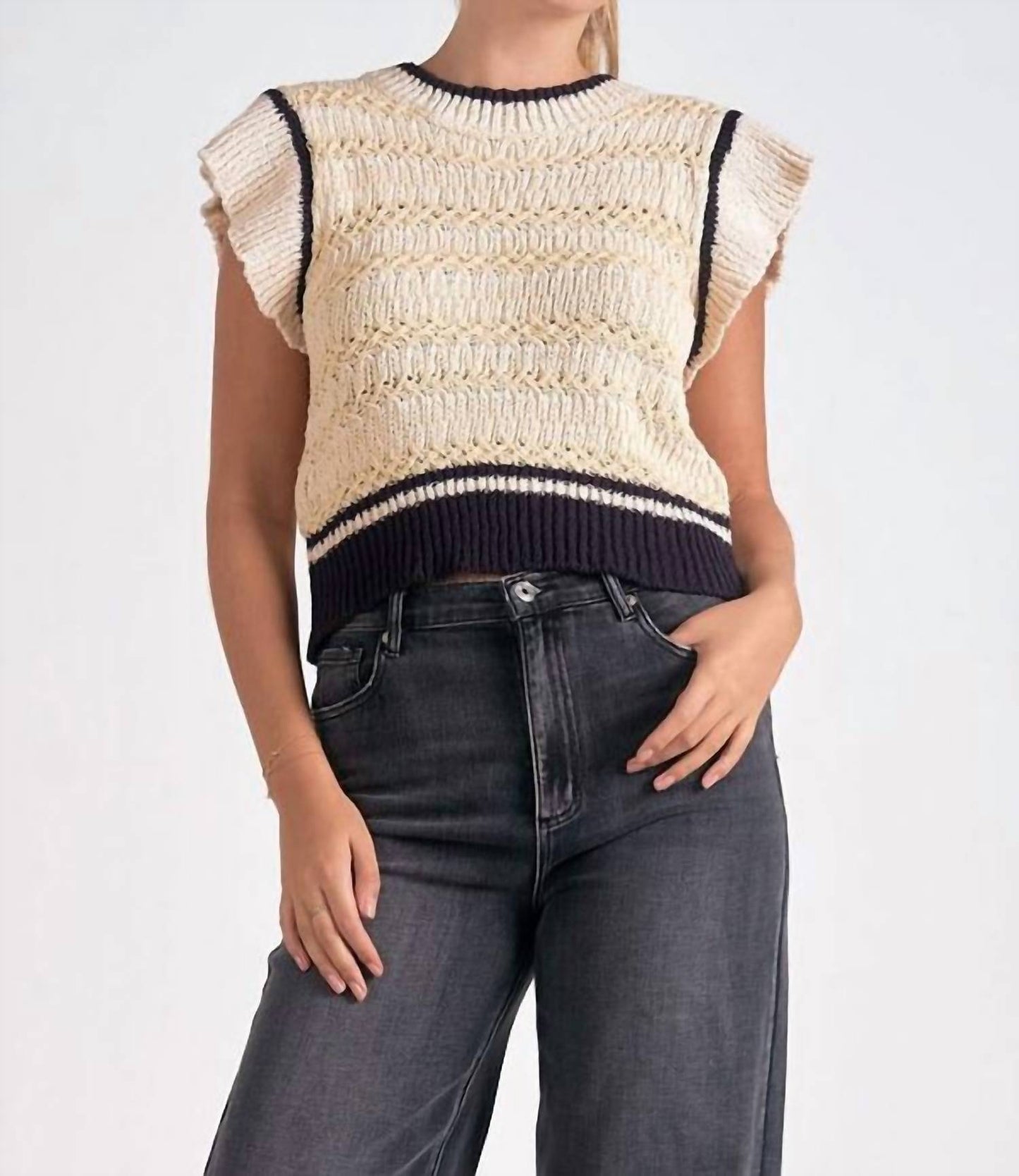 Elan - Fuzzy Cap Sleeve Sweater
