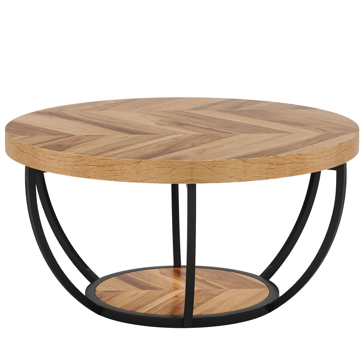 2 Tier Circle Coffee Table With Storage Shelves