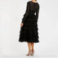 Mac Duggal - Long Sleeve Ruffle Tiered Midi Dress