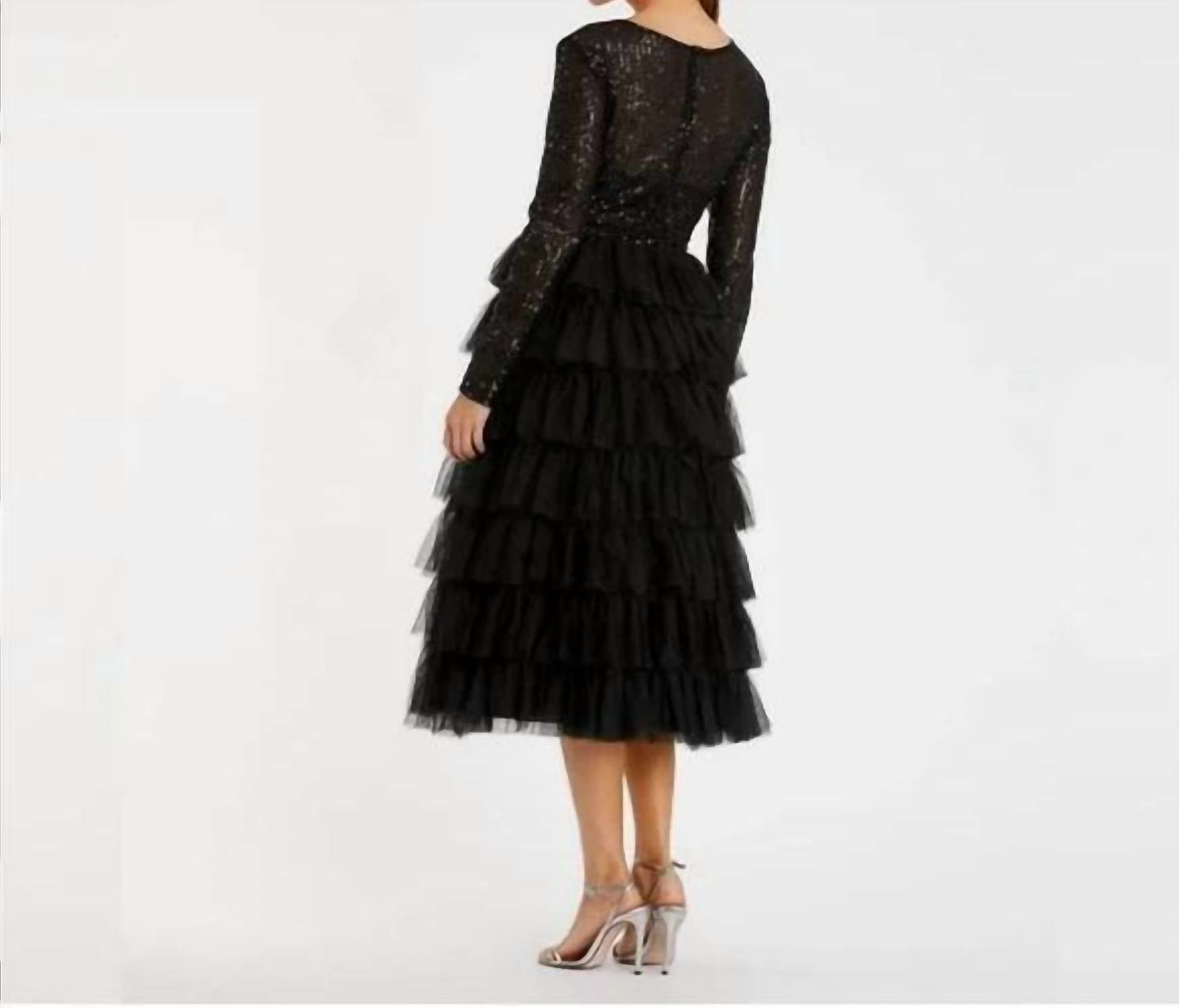 Mac Duggal - Long Sleeve Ruffle Tiered Midi Dress