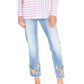 Tru Luxe - Floral Embroidered Fray Jeans