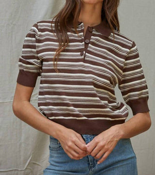 By Together - Knit Sweater Striped Half Button Up