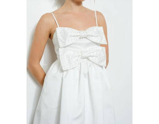 Ina - Pearl-embellished Double Bow Detail Mini Dress