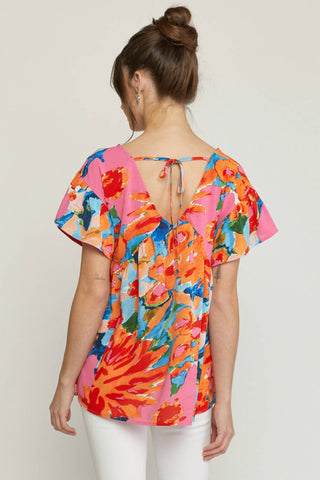 Entro - Floral Babydoll Ruffle Sleeve Top