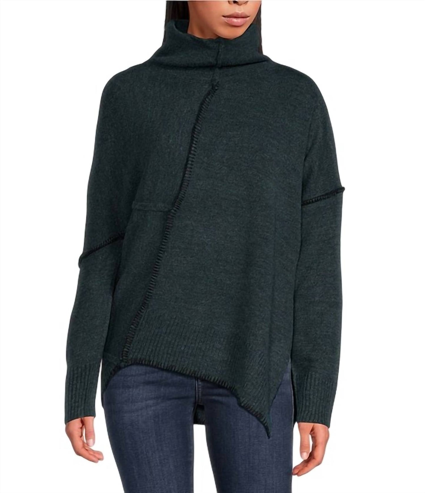 Elan - Turtleneck Long Sleeve Asymetrical Sweater