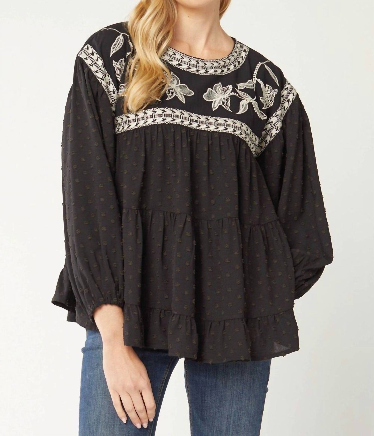 Entro - Embroidered Swiss Dot Blouse