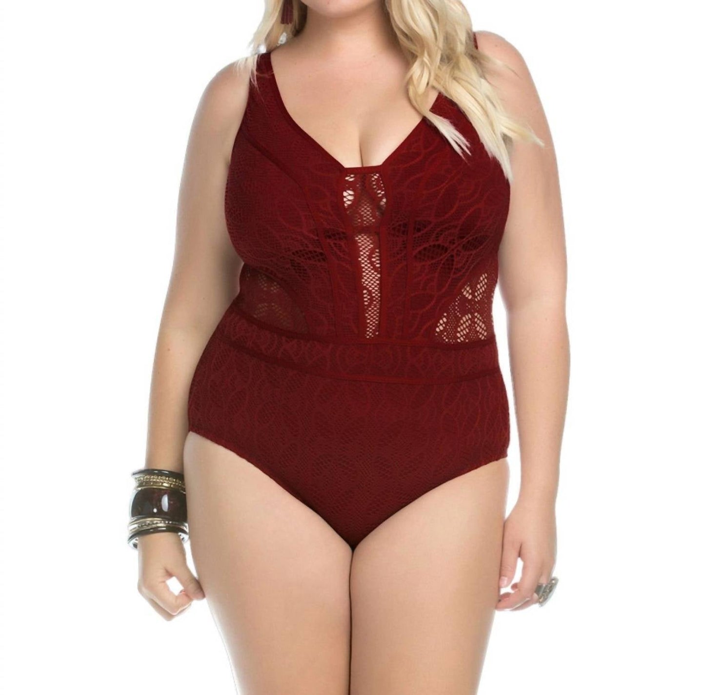 Becca - Play Sheer Cut Out One Piece Swimsuit - Plus
