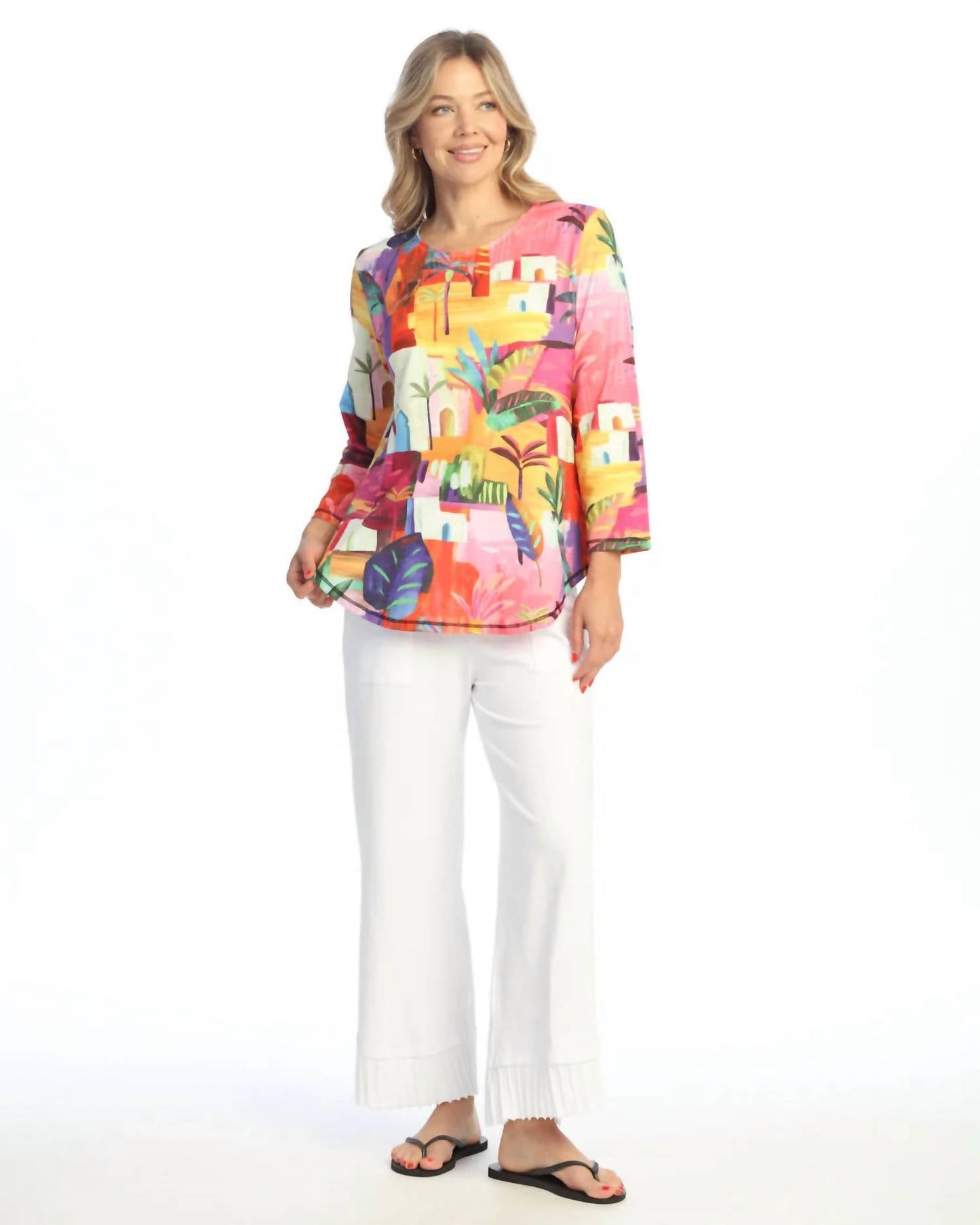 Jess & Jane - Cancun Round Neck 3/4 Sleeve Top