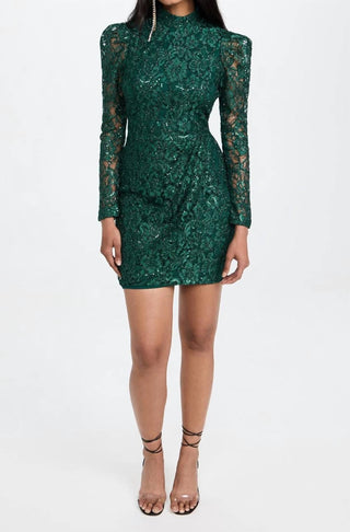 Black Halo - Santorini Lace Sequin Long Sleeve Mini Dress