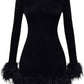 Blu Pepper - Round Neck Long Sleeve Feather Mini Dress