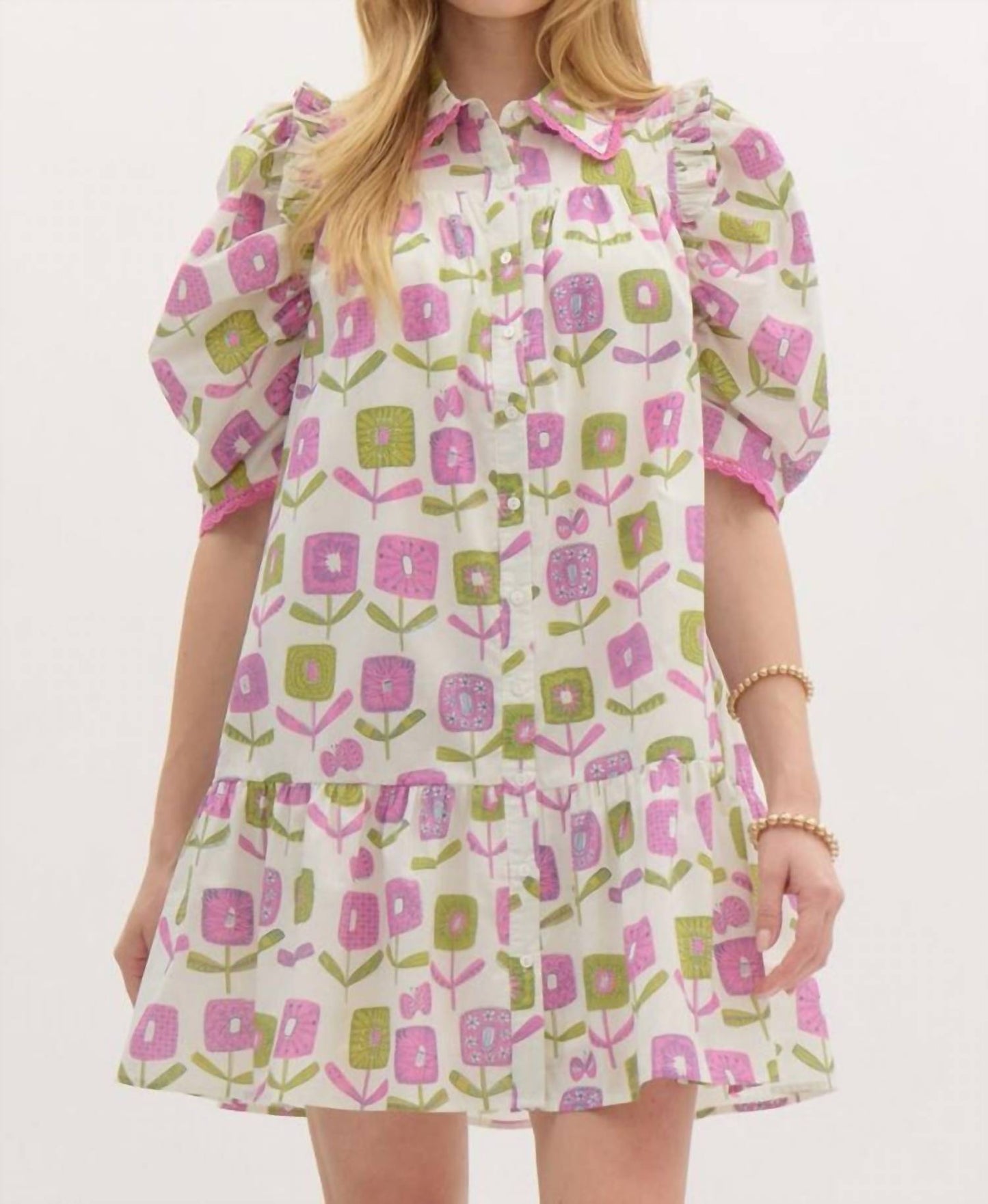Entro - Puff Sleeve Geo Dress