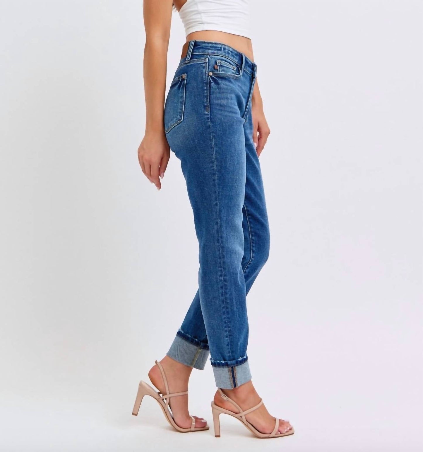 Judy Blue - Mid Rise Cuffed Boyfriend Jeans