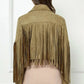 Trendsi - Veveret Suede Fringe Long Sleeve Moto Jacket