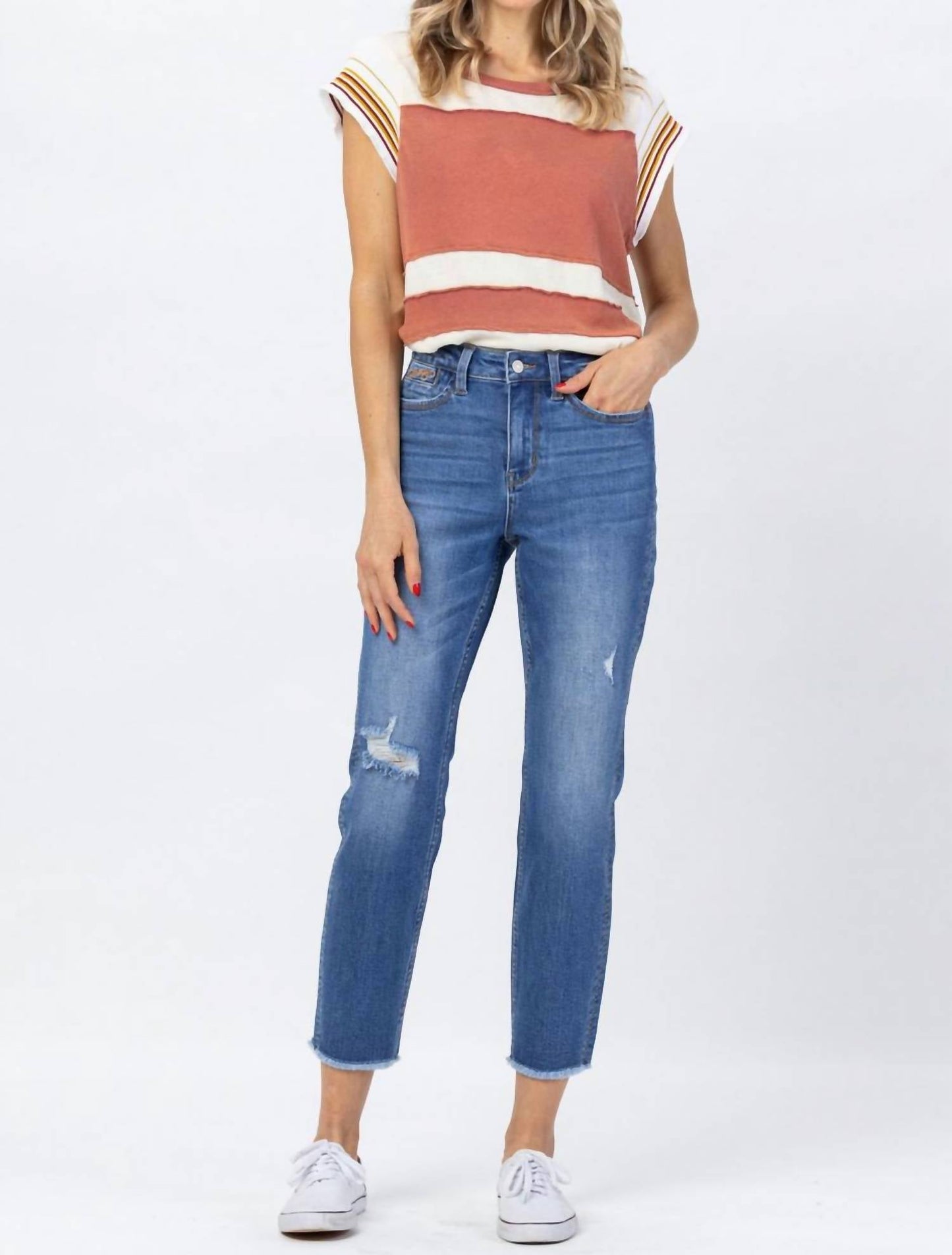 Judy Blue - Howdy High Waist Boyfriend Jeans With Stitched Seam Detail - Plus Size
