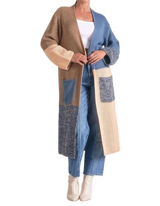 Elan - Long Colorblock Duster Sweater with Pockets