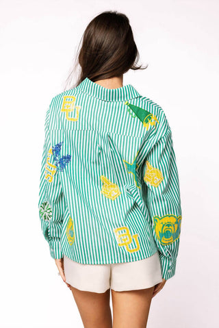 Queen Of Sparkles - Licensed Baylor Mini Icon Striped Button Down Top