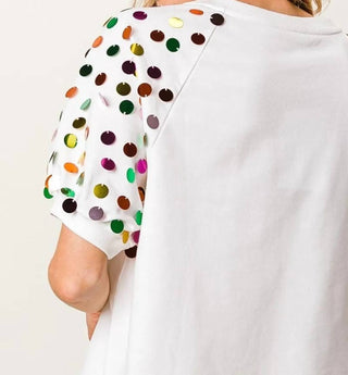 Trendsi - BiBi Metallic Letter Spangle Raglan Puff Sleeve Top