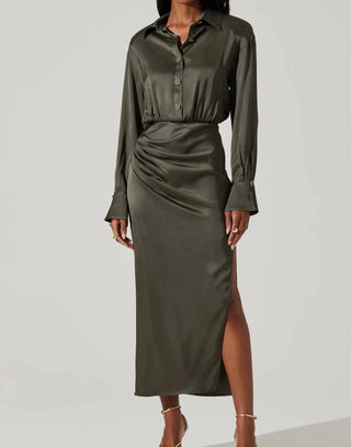 Astr - Elizabello Moss Satin Shirt Dress