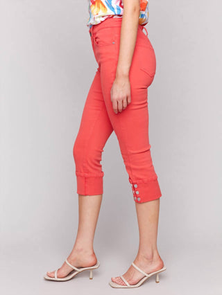 Charlie B - Cropped Twill Jeans With Snap Button Cuff Detail