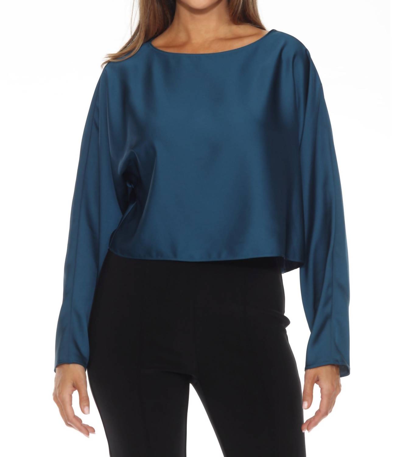Joseph Ribkoff - Boat Neck Long Sleeve Loose Fit Satin Top