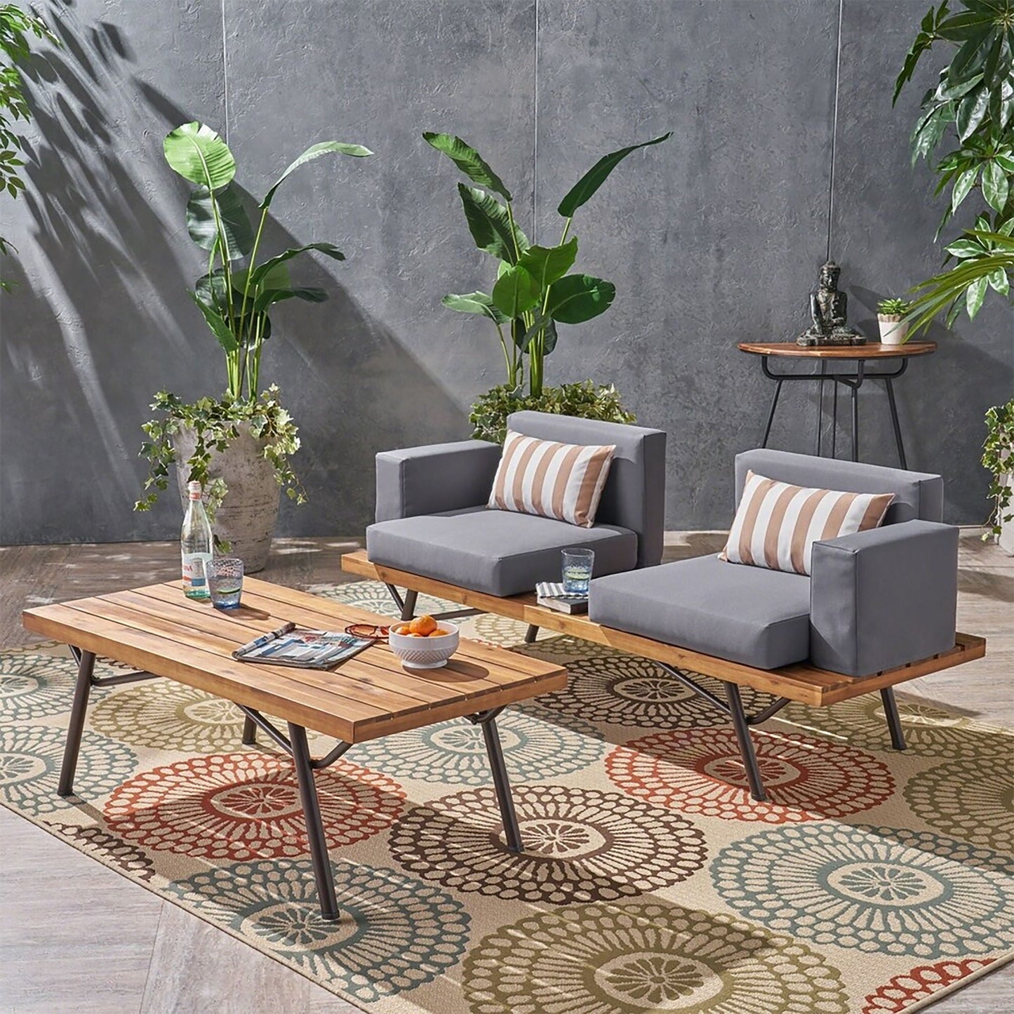2 Piece Patio Set With Loveseat And Coffee Table - Natural / Dark Gray