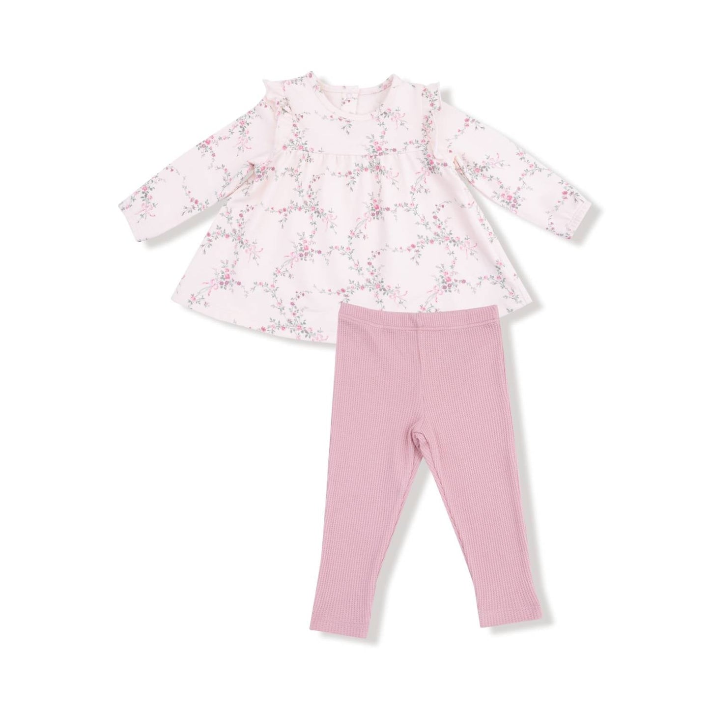 Angel Dear - Girl's Antoinette Floral French Terry Long Sleeve Top with Ribbed Legging Set