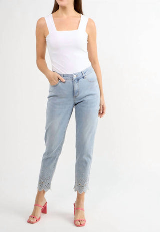 Orly - Button Front Jeans with Floral Cutouts and Bling