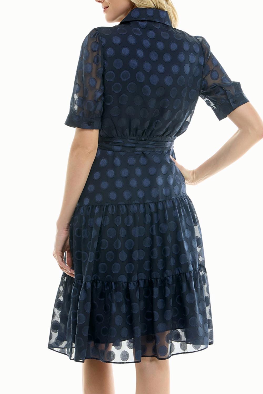 Nicole Miller - Dotted Collared Belted Shirt Dress