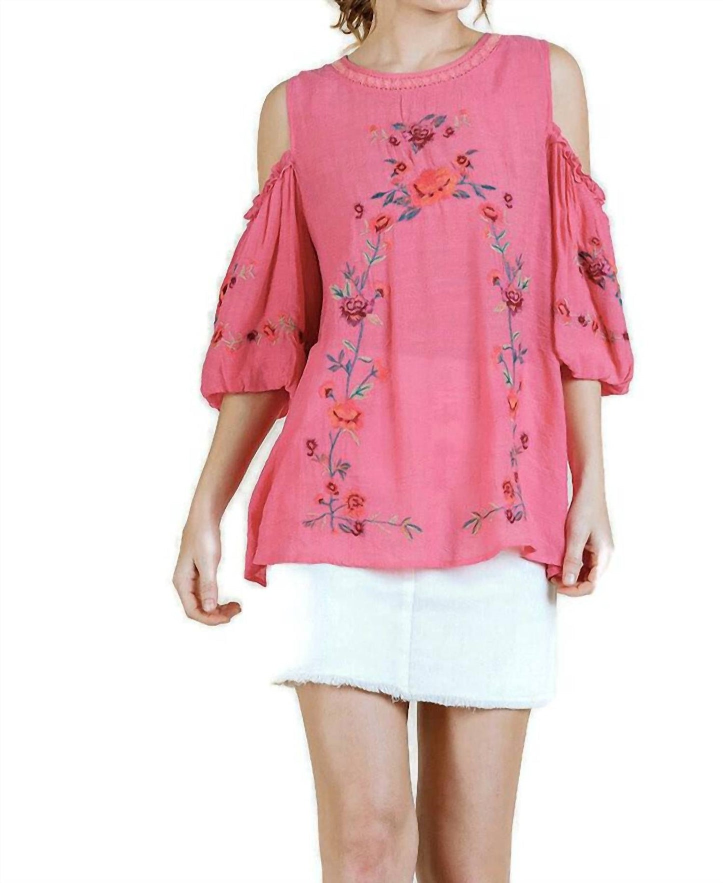 Umgee - Floral Embroidered Peasant Top