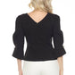 Joseph Ribkoff - Pearl Puff Sleeve V-neck Twill Peplum Top
