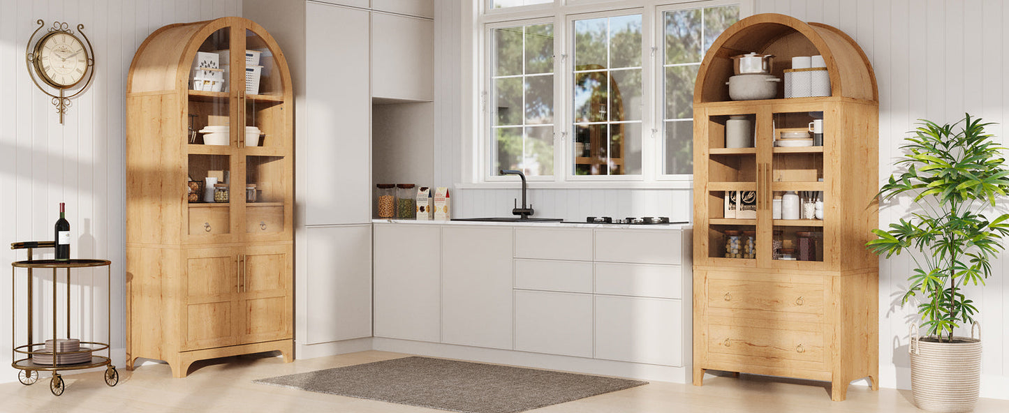 K&K 71' Tall Arched Kitchen Pantry Cabinet with Adjustable Shelves