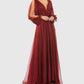 Mac Duggal - V-neck A-line Chiffon Gown Beaded Cuffs