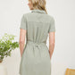 Blu Pepper - Button Down with Collar Belted Mini Dress