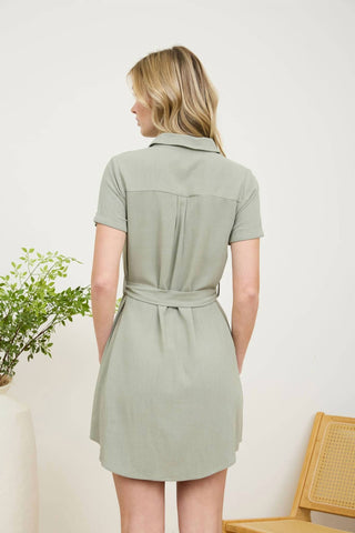 Blu Pepper - Button Down with Collar Belted Mini Dress
