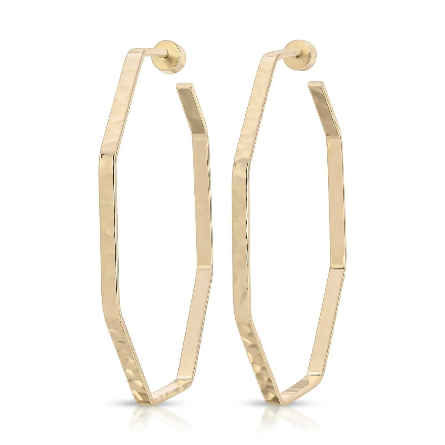 Eklexic - Women's Large Hammered Octagon Shaped Hoops