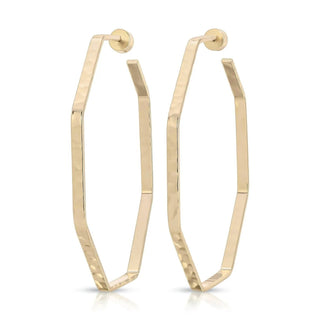 Eklexic - Women's Large Hammered Octagon Shaped Hoops
