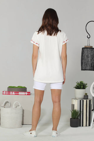 Paparazzi - Knit Embroidered V-Neck Short Sleeve Top