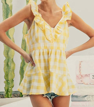 Bibi - Ruffled Neckline Peplum Top