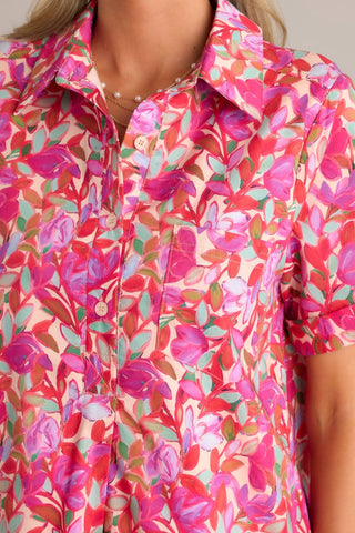 Entro - Floral Button Down Short Dress