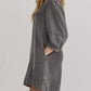 Entro - Balloon Sleeve V-neck Denim Dress