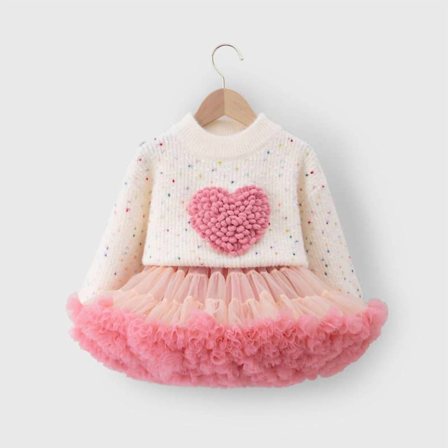 Little Trendy - Girl's Love Heart Pullover Sweater And Valentines Tutu Dress Set