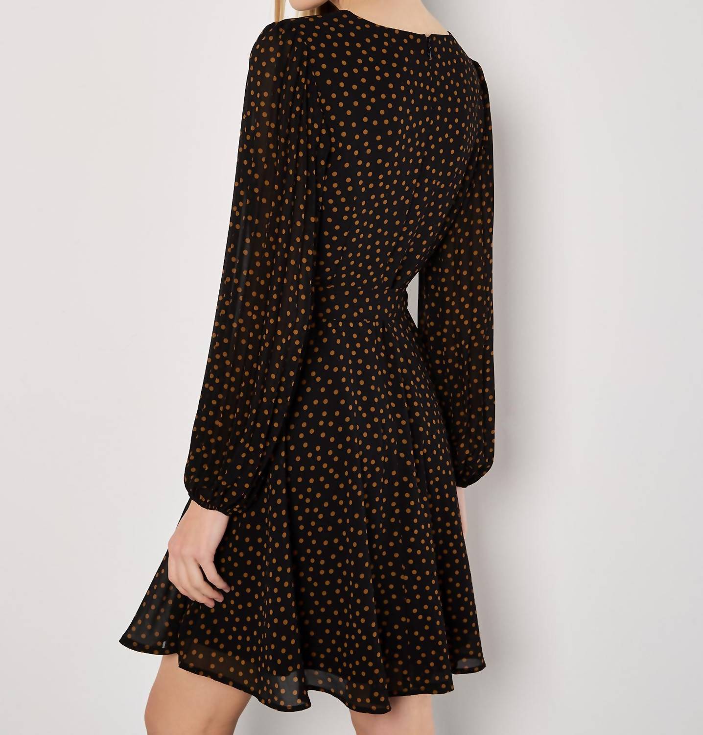 Apricot - PLEATED SLEEVE POLKADOT DRESS