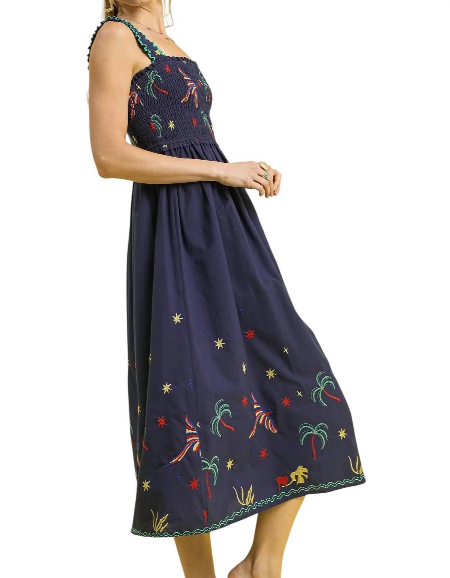 Umgee - Embroidered Smocked Midi Dress