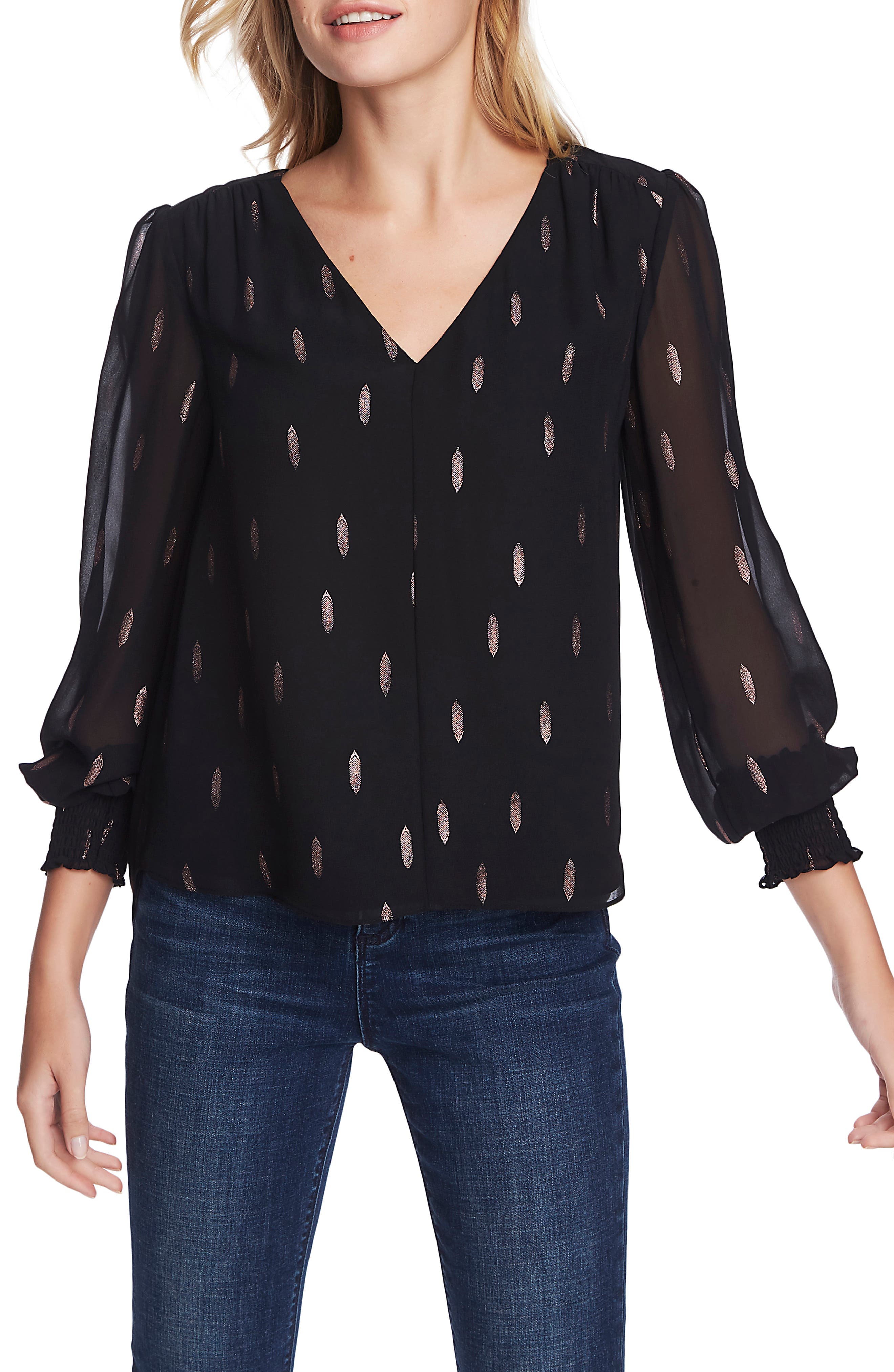Women's 1.state Foil Print Chiffon Top, Size Medium - Black