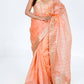 Zaalima Fashion - Peach Striped Organza Saree With Golden Embroidery