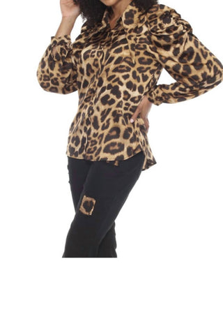 Azi - Pointed Collar Animal Print Blouse