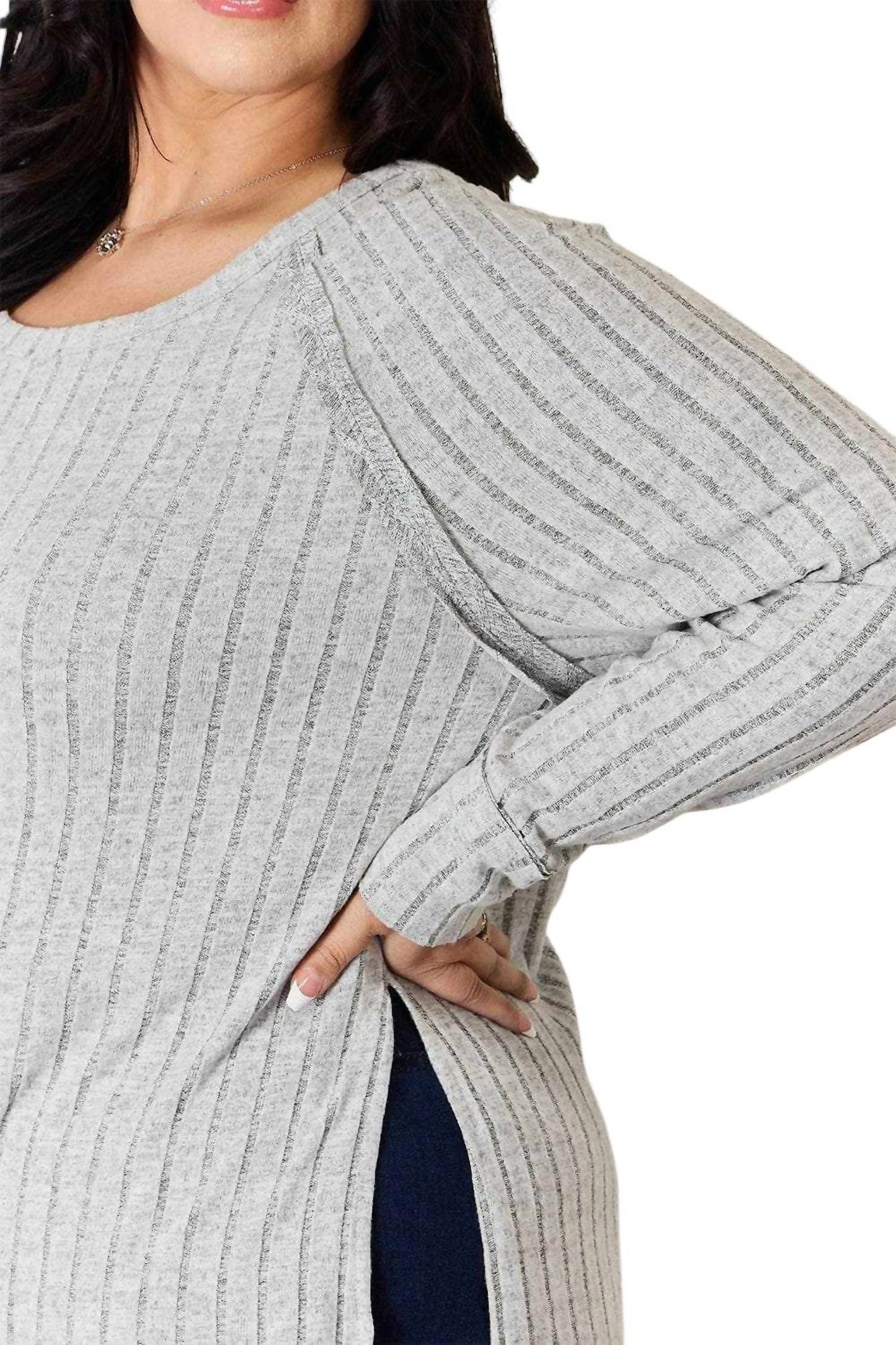 Basic Bae - Chic Ribbed Round Neck Slit Tee